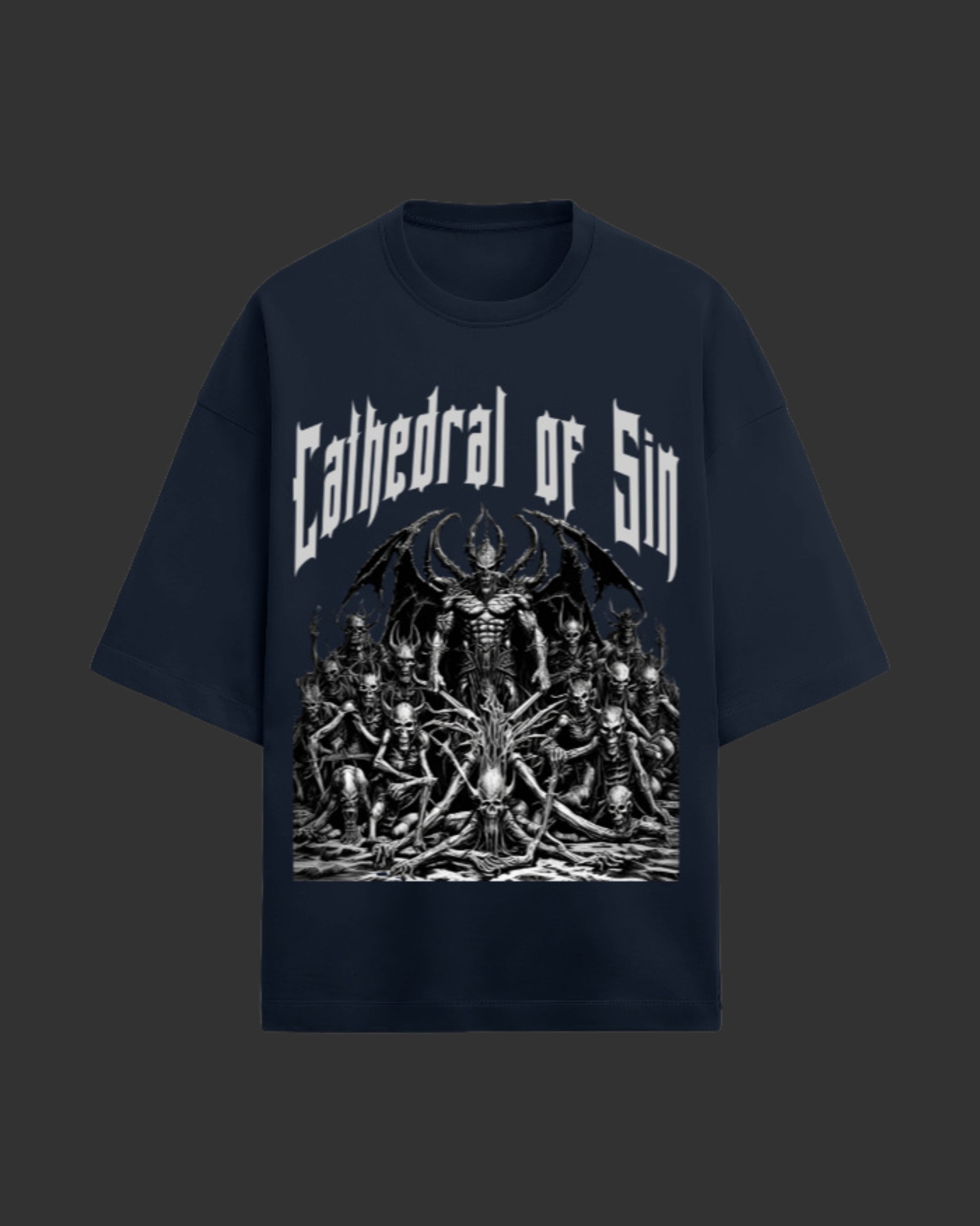 Cathedral of Sin Navy Blue Unisex Terry Oversized Tee