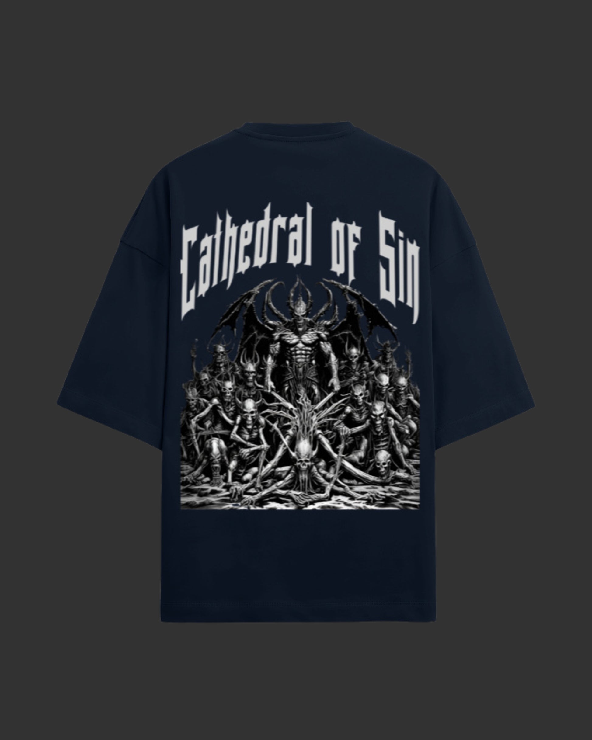 Cathedral of Sin Navy Blue Unisex Terry Oversized Tee