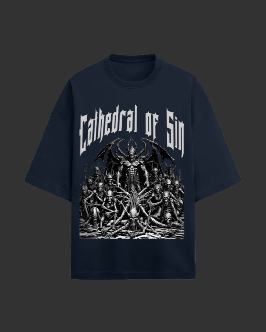 Cathedral of Sin Navy Blue Unisex Terry Oversized Tee