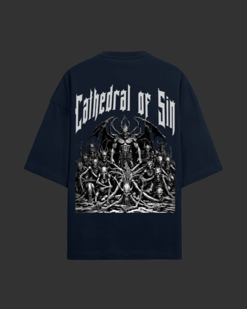 Cathedral of Sin Navy Blue Unisex Terry Oversized Tee