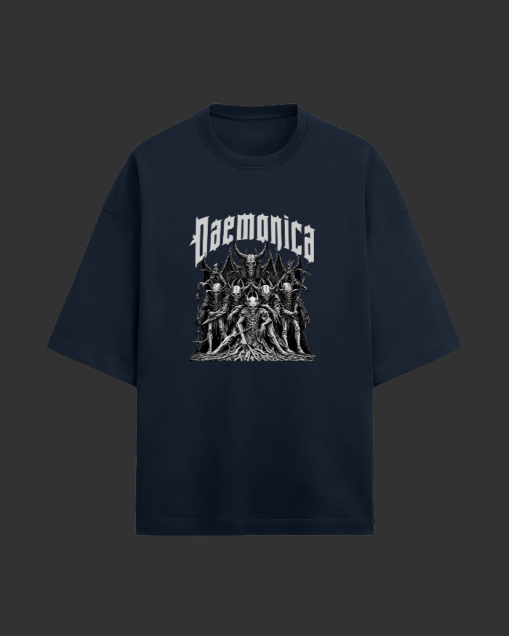 Daemonica Navy Blue Unisex Terry Oversized Tee